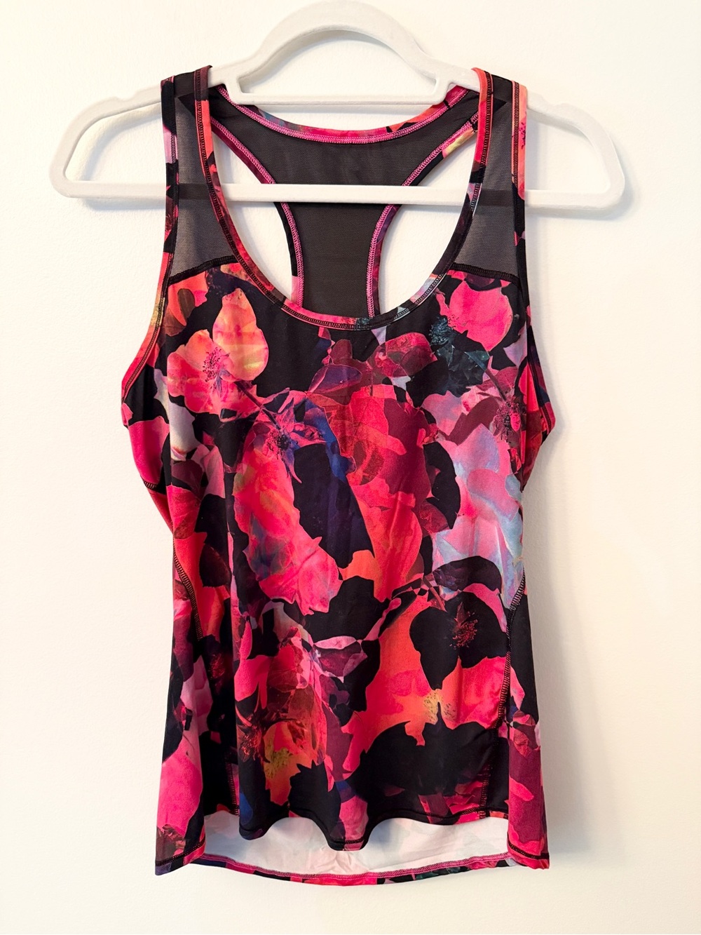 Athleta Floral Racerback Workout Tank Top Pink Black Small